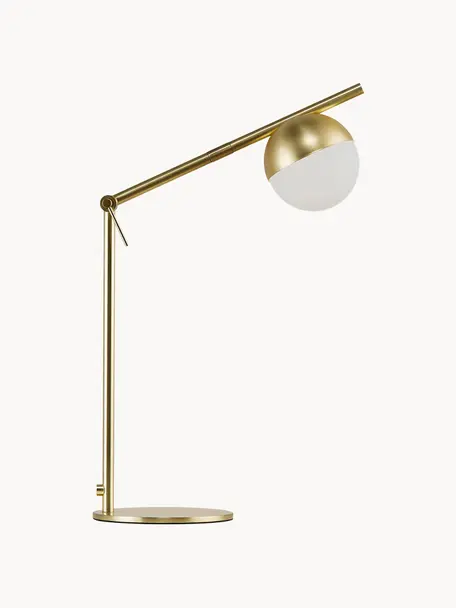 Tafellamp Contina met opaalglas, Lampenkap: opaalglas, Lampvoet: gecoat metaal, Wit, goudkleurig, B 15 x H 49 cm