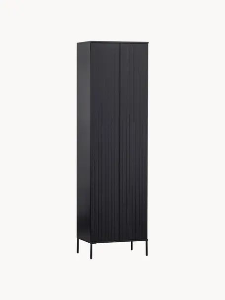 Armoire façade en bois de pin nervuré Avourio, Bois de pin, noir, larg. 60 x haut. 210 cm