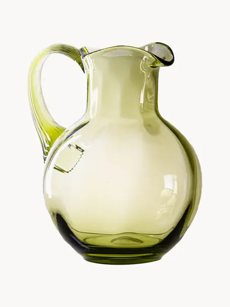 Jarra de vidrio soplado artesanalmente Swirl, 2 L, Vidrio, Verde oliva, 2 L