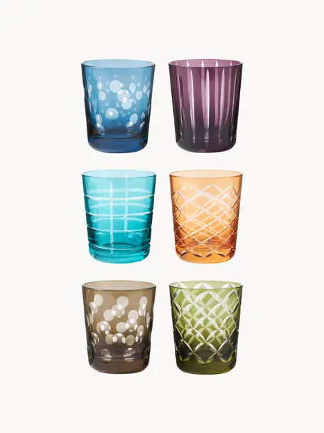 Waterglazen Cuttings, set van 6, Glas, Multicolour, Ø 9 x H 10 cm, 250 ml
