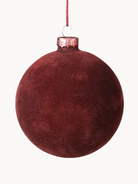Zamatové vianočné ozdoby Alcan, 3 ks, Sklo, polyesterový zamat, Tmavočervená, Ø 8 x V 8 cm