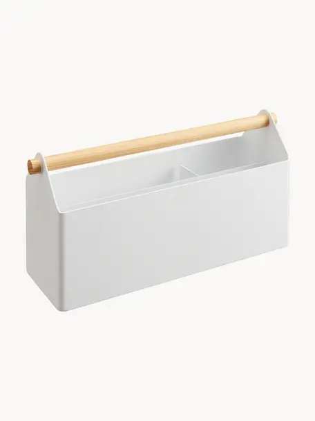 Schreibtisch-Organizer Tosca, Organizer: Stahl, pulverbeschichtet, Griff: Holz, Unterseite: Silikon, Weiß, B 27 x T 9 cm
