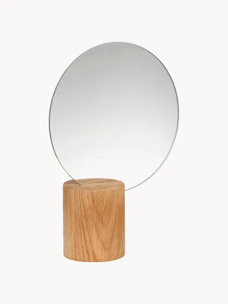 Runder Dekospiegel Edge mit Eichenholzfuß, Fuß: Eichenholz, Spiegelfläche: Spiegelglas, Helles Holz, Ø 21 x H 28 cm