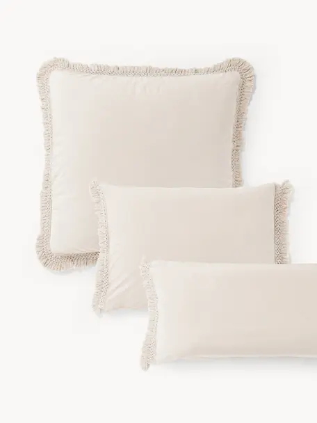 Katoenen kussenhoes Abra met franjes, Weeftechniek: perkal Draaddichtheid 165, Beige, B 60 x L 70 cm