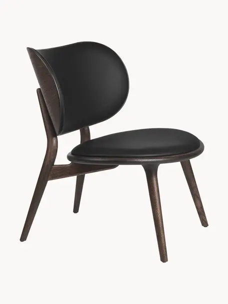 Kožená židle s dřevěnými nohami Rocker, ručně vyrobená, Černá, dubové dřevo, tmavá, Š 65 cm, H 69 cm