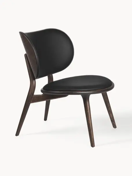 Kožená židle s dřevěnými nohami Rock, ručně vyrobená, Černá, dubové dřevo, tmavá, Š 65 cm, H 69 cm