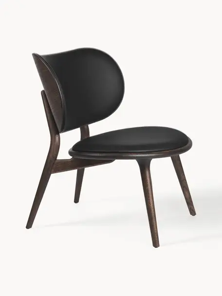 Fauteuil en bois avec assise en cuir Sirka, Cuir noir, bois de chêne foncé, larg. 65 x prof. 69 cm