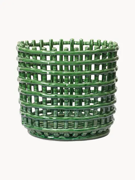 Cesta artesanal de cerámica Nalan, 21 cm, Cerámica, Verde, Ø 24 x Al 21 cm