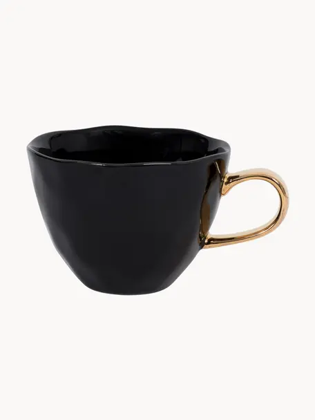 Tazza con manico dorato Good Morning, Gres, Nero, Ø 11 x Alt. 8 cm, 350 ml