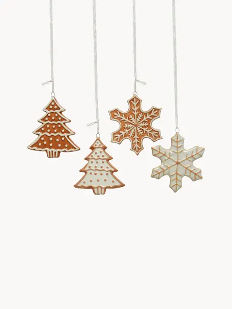Décorations de sapin de Noël Gingerbread, 4 élém., Dolomie, Blanc, brun clair, larg. 9 x haut. 9 cm