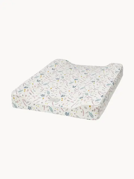 Matelas à langer en coton bio Pressed Leaves, Blanc cassé, multicolore, larg. 50 x long. 65 cm