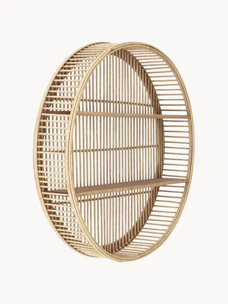 Rundes Bambus-Wandregal Bentra, Rahmen: Bambus, Rattan, Beige, Ø 60 x T 12 cm