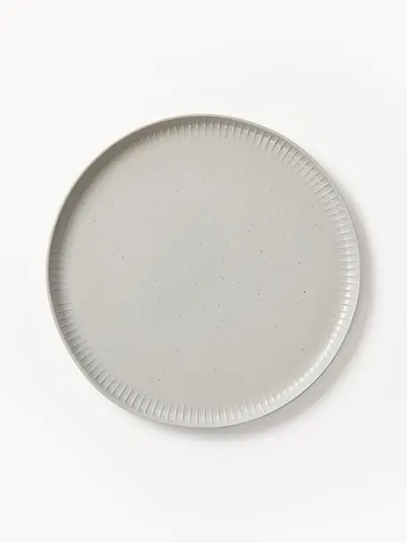 Plytký tanier s reliéfom Rhea, 4 ks, Kamenina, Svetlosivá, Ø 28 x V 2 cm