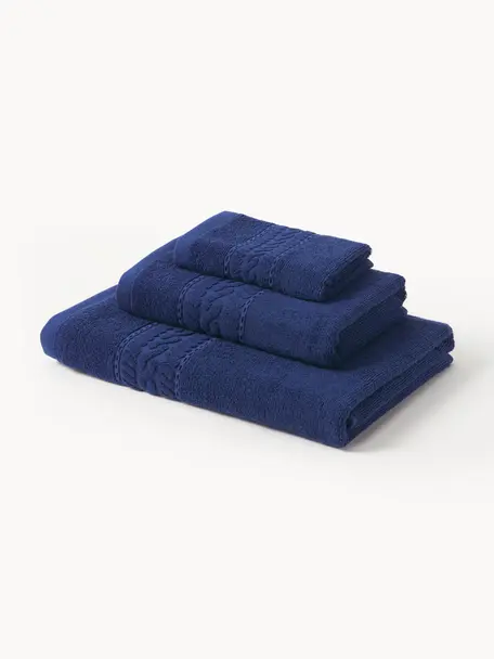 Set de toallas Cordelia, 3 uds., Azul oscuro, Set de 3 (toalla tocador, toalla lavabo y toalla de ducha)