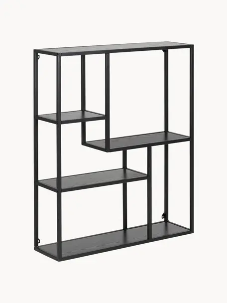 Estante de pared Seaford, Estantes: tablero de fibras de dens, Estructura: metal con pintura en polv, Negro, An 75 x Al 91 cm