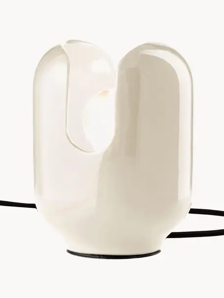 Lámpara de mesa artesanal pequeña Batucada, Lámpara: cerámica, Cable: cubierto en tela, Blanco, Ø 15 x Al 20 cm