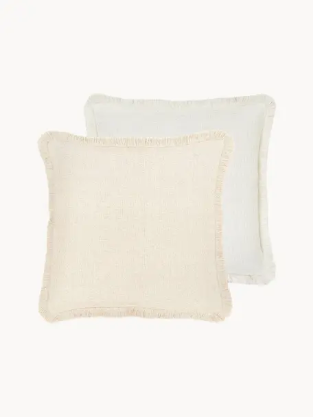 Copricuscino reversibile beige con frange Loran, 100% cotone, Beige, Larg. 40 x Lung. 40 cm
