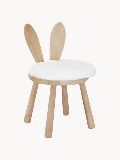 Chaise en bois pour enfant avec coussin Bunny, Tissu blanc, bois d'hévéa, larg. 34 x prof. 34 cm
