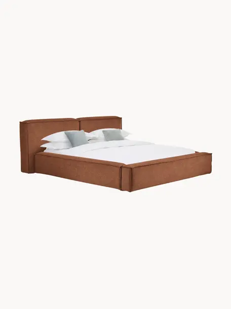 Polsterbett Lennon mit Stauraum, Bezug: 100% Polyester Der hochwe, Gestell: Massives Kiefernholz, FSC, Webstoff Nougat, B 200 x L 200 cm