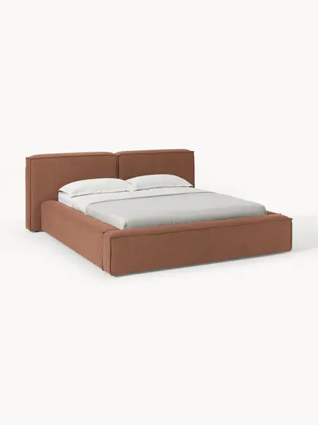 Čalúnená posteľ s úložným priestorom Lennon, Nugátová, Celkové rozmery: Š 268 x H 243 cm (spacia plocha Š 200 x D 200 cm)