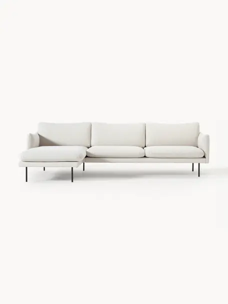Canapé d'angle Moby, Tissu blanc cassé, larg. 280 x prof. 160 cm, méridienne à gauche