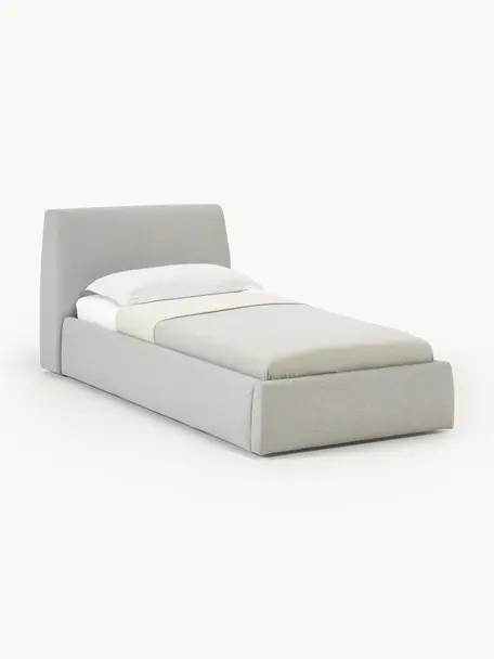 Cama individual Cloud, con espacio de almacenamiento, Tapizado: tejido finamente texturiz, Estructura: madera de pino y roble ma, Patas: madera pintada El materia, Tejido gris claro, An 90 x L 200 cm