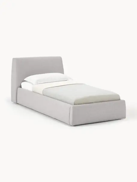 Cama individual Cloud, con espacio de almacenamiento, Tapizado: tejido finamente texturiz, Estructura: madera de pino y roble ma, Patas: madera pintada El materia, Tejido gris claro, An 90 x L 200 cm