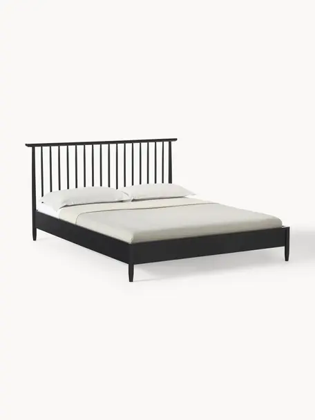 Cama de madera de pino Windsor, con cabecero, Madera de pino macizo, certificado FSC, Madera de pino, negro, An 180 x L 200 cm