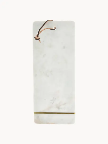 Marmeren snijplank Strip, Ophanglus: leer, Wit, gemarmerd, goudkleurig, B 37 x D 15 cm