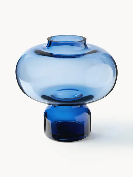 Vase décoratif soufflé bouche Nicola, Verre sodocalcique soufflé bouche, Bleu, Ø 20 x haut. 20 cm