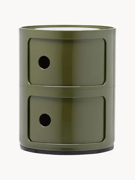 Design Container Componibili, 2 Elemente, Kunststoff (ABS), lackiert, Greenguard-zertifiziert, Olivgrün, glänzend, Ø 32 x H 40 cm