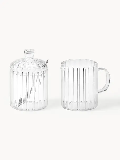 Set brocca latte e zuccheriera in vetro Brilia 3 pz, Cucchiaio: acciaio inossidabile rive, Trasparente, Set in varie misure