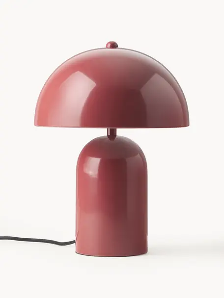 Lámpara de mesa pequeña Walter, estilo retro, Pantalla: metal con pintura en polv, Cable: cubierto en tela, Rojo, brillante, Ø 25 x Al 34 cm