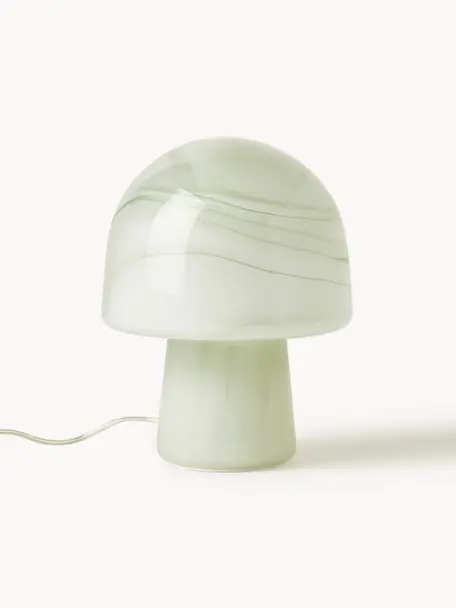 Lámpara de mesa pequeña en look mármol Talia, Lámpara: vidrio, Cable: plástico, Aspecto mármol verde oliva, Ø 20 x Al 26 cm