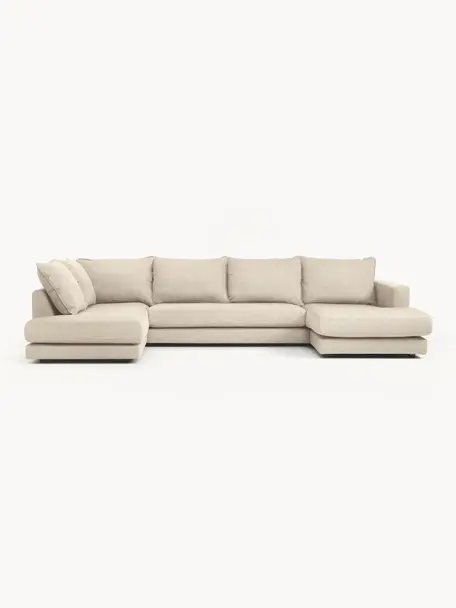 Canapé de salon Tribeca, Tissu beige clair, larg. 356 x prof. 195 cm, méridienne à gauche