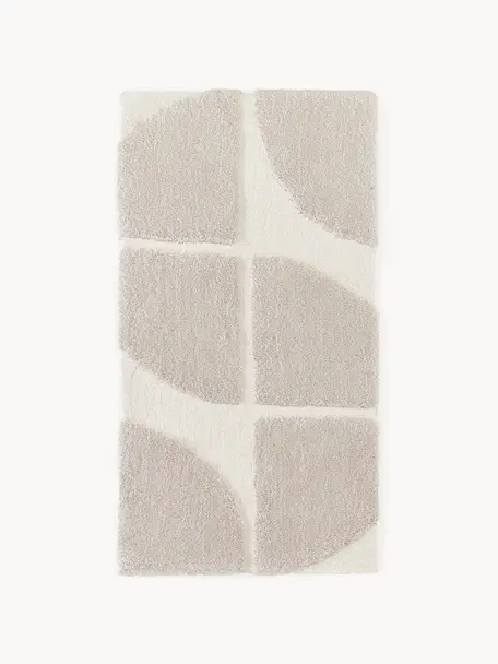 Flauschiger Hochflor-Teppich Jade mit erhabener Hoch-Tief-Struktur, Flor: 100 % recycelter Polyeste, Beige, Cremeweiss, B 120 x L 180 cm (Grösse S)