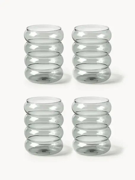 Ručně foukané sklenice Bubbly, 4 ks, Borosilikátové sklo, Šedá, transparentní, Ø 8 cm, V 10 cm, 320 ml