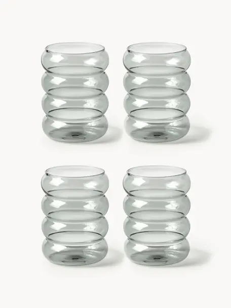 Verres à eau soufflés bouche Bubbly, 4 pièces, Verre borosilicate, Gris, transparent, Ø 8 x haut. 10 cm, 320 ml