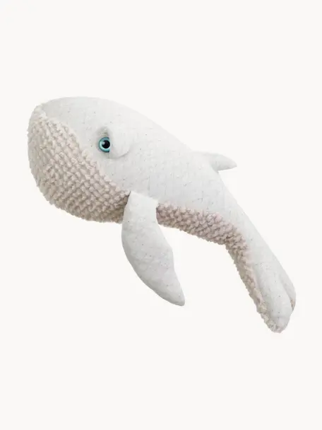 Coussin peluche fait main Whale, Blanc, larg. 83 x haut. 33 cm