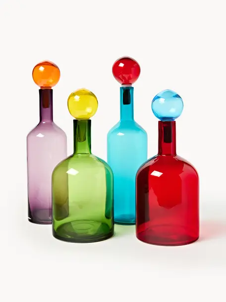 Set di 4 bottiglie decorative in vetro soffiato Bubbles, Vetro soffiato, Multicolore, Set in varie misure