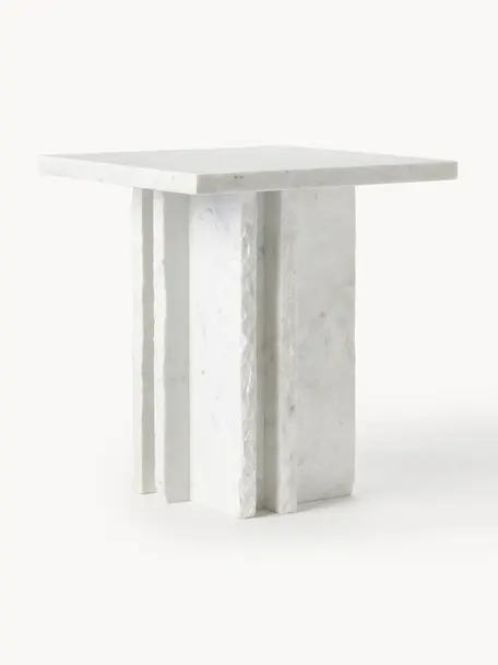 Table d'appoint en marbre Selene, Marbre, Blanc, marbré, larg. 40 x haut. 45 cm