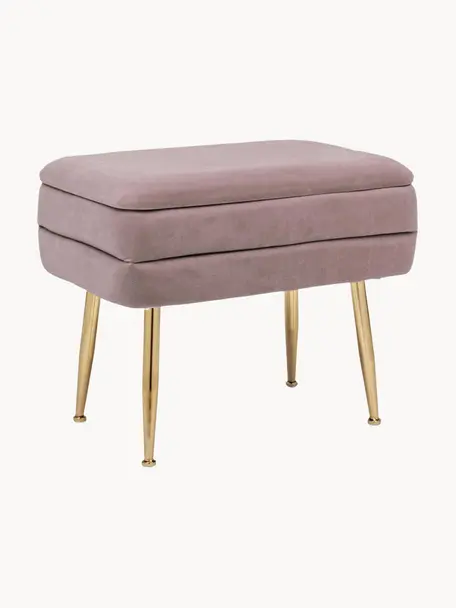 Banquette en velours avec rangement Pavlina, Mauve, couleur laitonnée, larg. 80 x haut. 42 cm