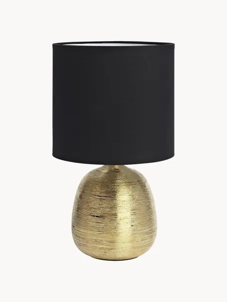 Keramik-Tischlampe Oscar-Gold, Lampenfuß: Keramik, Schwarz, Goldfarben, Ø 20 x H 39 cm