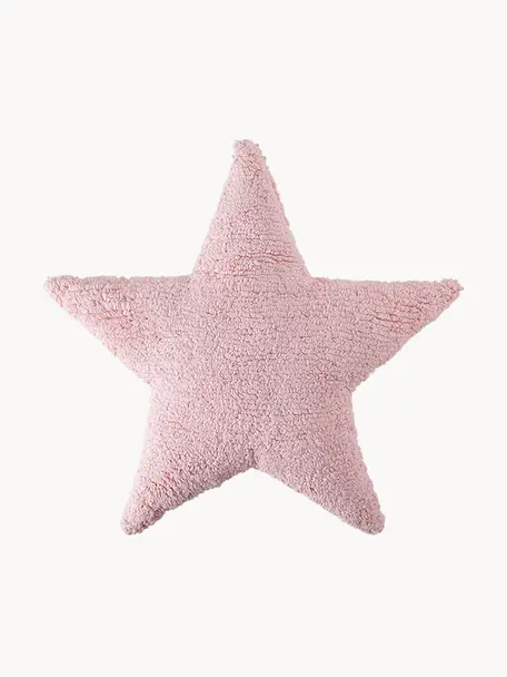 Handgemaakt katoenen knuffelkussen Star, Lichtroze, B 54 x L 54 cm