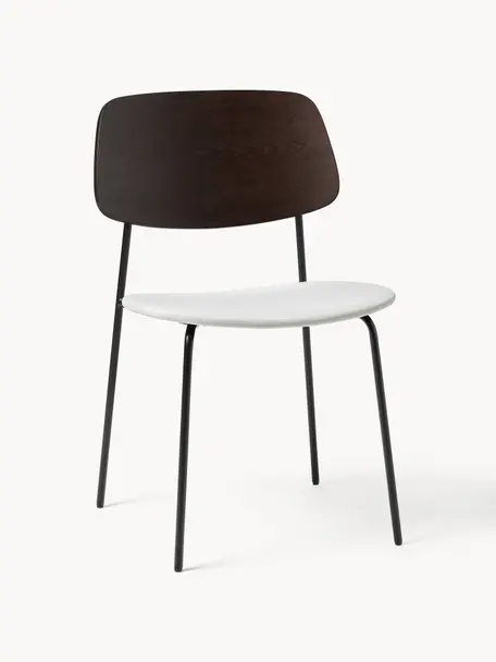 Chaises en bois avec assise rembourrée Nadja, 2 pièces, Tissu blanc crème, bois foncé, larg. 50 x prof. 53 cm