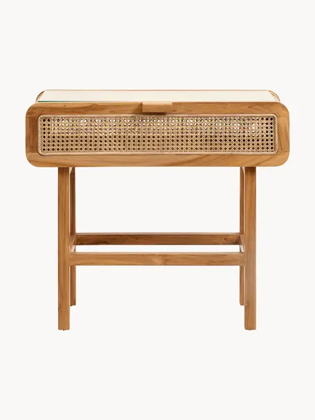 Konzolový stolek z teakového dřeva s výpletem Aising, Teakové dřevo, Š 90 cm, H 35 cm