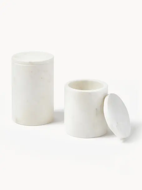 Marmor-Aufbewahrungsdosen Agata, 2er-Set, Marmor, Weiß, marmoriert, Set mit verschiedenen Größen