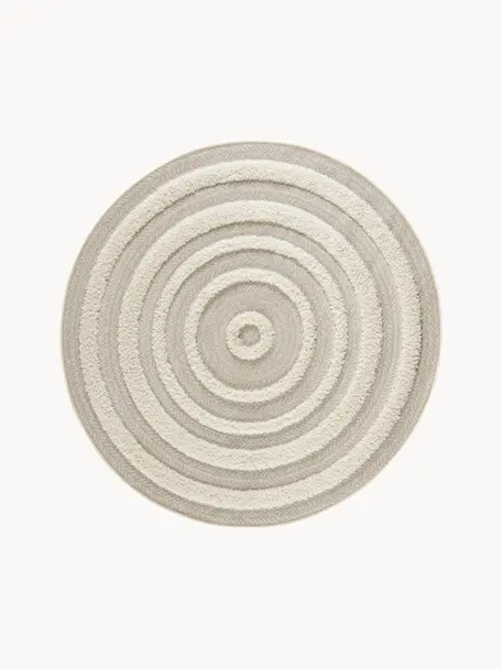 Runder In- & Outdoor-Teppich Nador mit Hoch-Tief-Effekt, 100 % Polypropylen, Hellbeige, Cremeweiß, Ø 160 cm (Größe L)