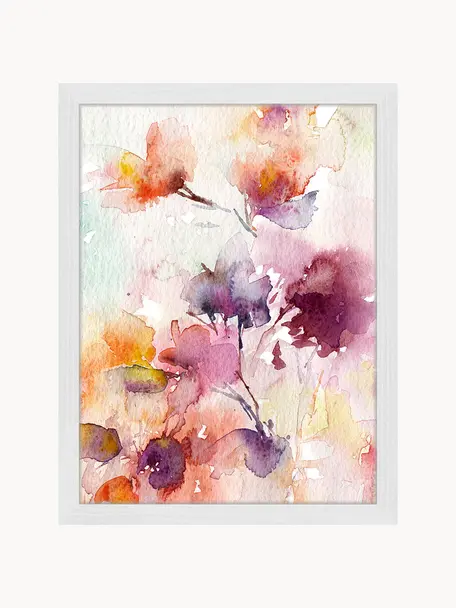 Ingelijste digitale print Abstract Flowers, Afbeelding: digitale print op papier,, Lijst: gelakt hout, Abstract Flowers, B 33 x H 43 cm