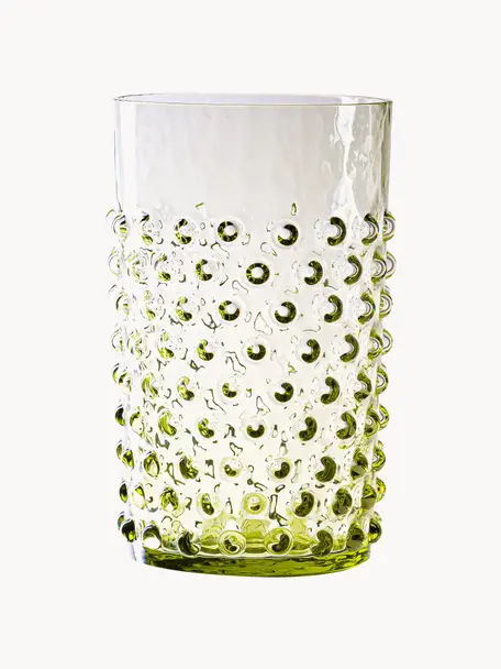 Set de vasos artesanales con relieves Hobnail, 6 uds., Vidrio, Verde oliva, Ø 7 x Al 11 cm, 200 ml